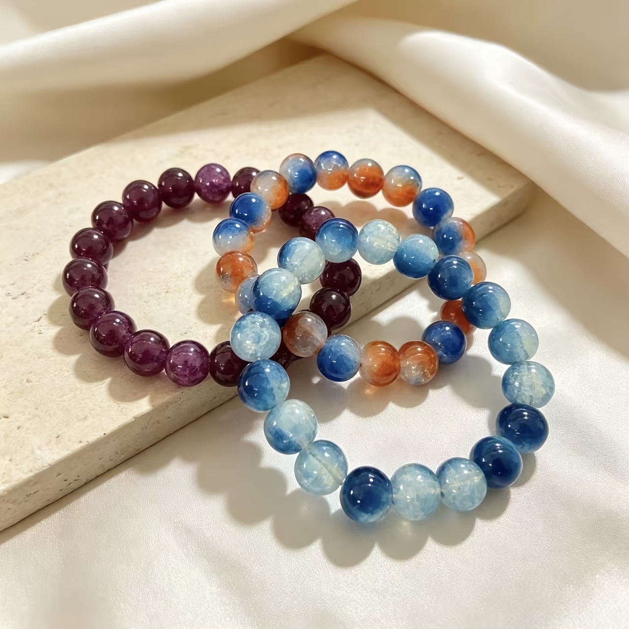 Gradient Crackle Beaded Bracelet Set of 3, Everyday Accessory